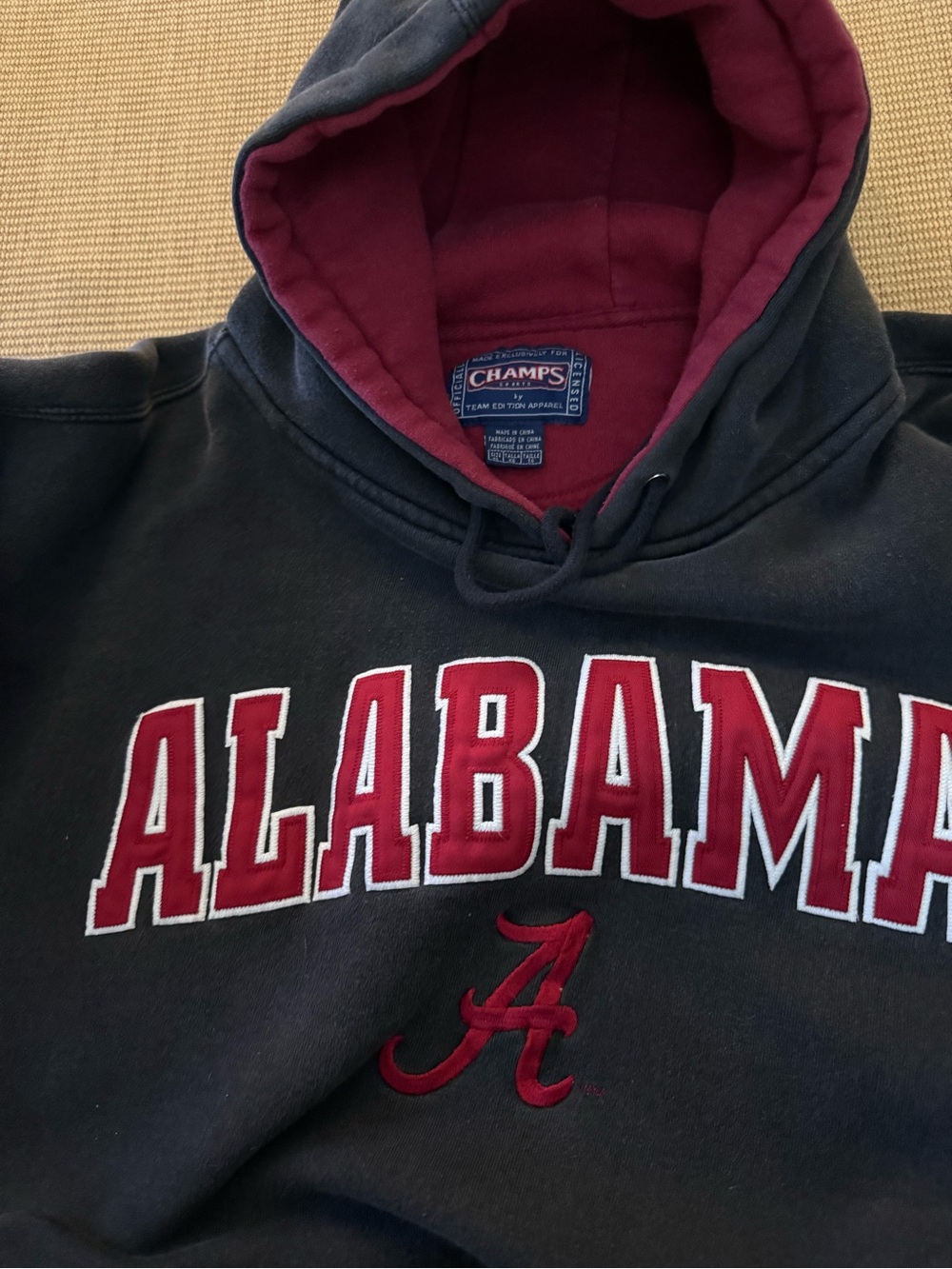 Champs Vintage Men's Black & Crimson Chenille Letters Alabama Crewneck Hoodie XL
